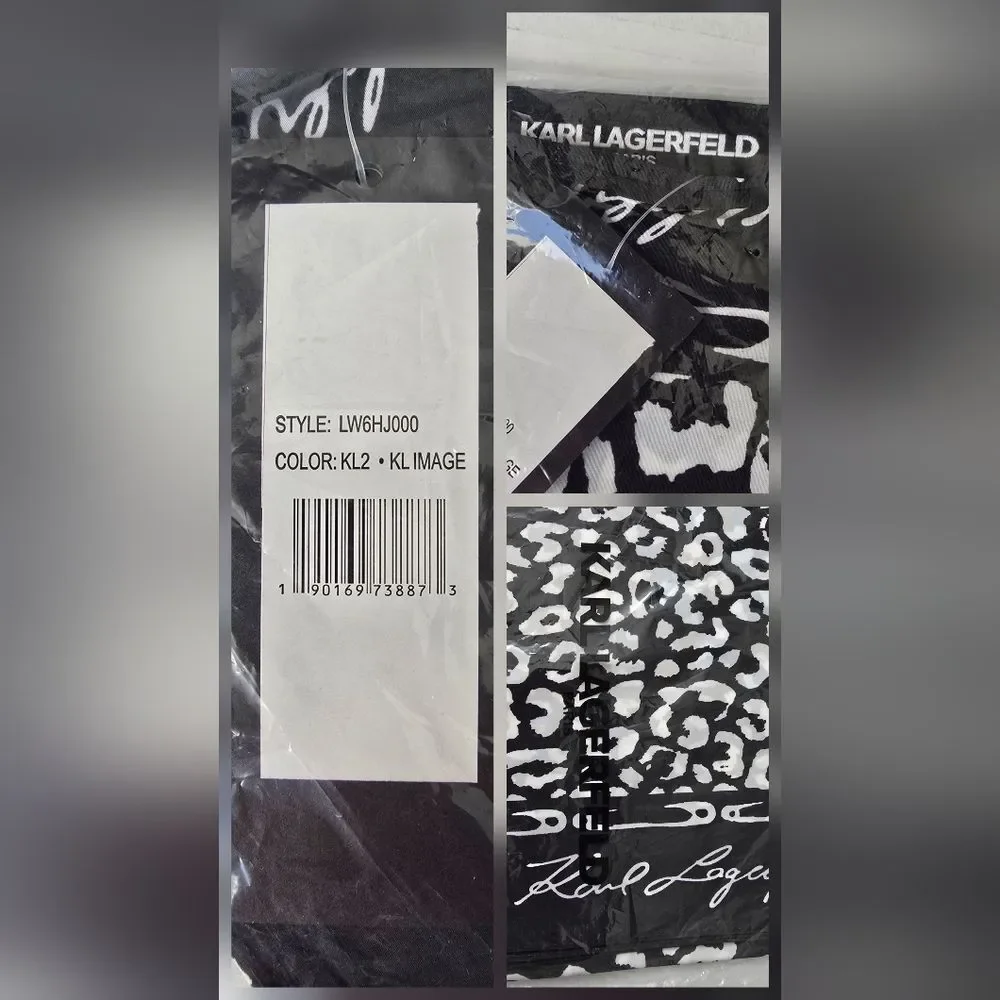 Karl Lagerfeld Black and White Leopard Print Silk Scarf